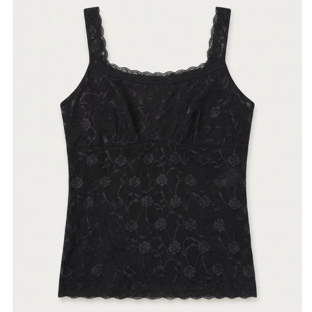 Vassarette Vintage Black Floral Lace Camisole Dainty Mesh Tank Whimsigoth L/40